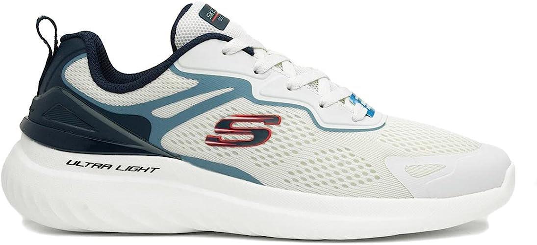 Skechers (232674) Men's Bounder 2.0 - Andal Lace-Up Athletic Style Shoes in White/Navy 8 to 13