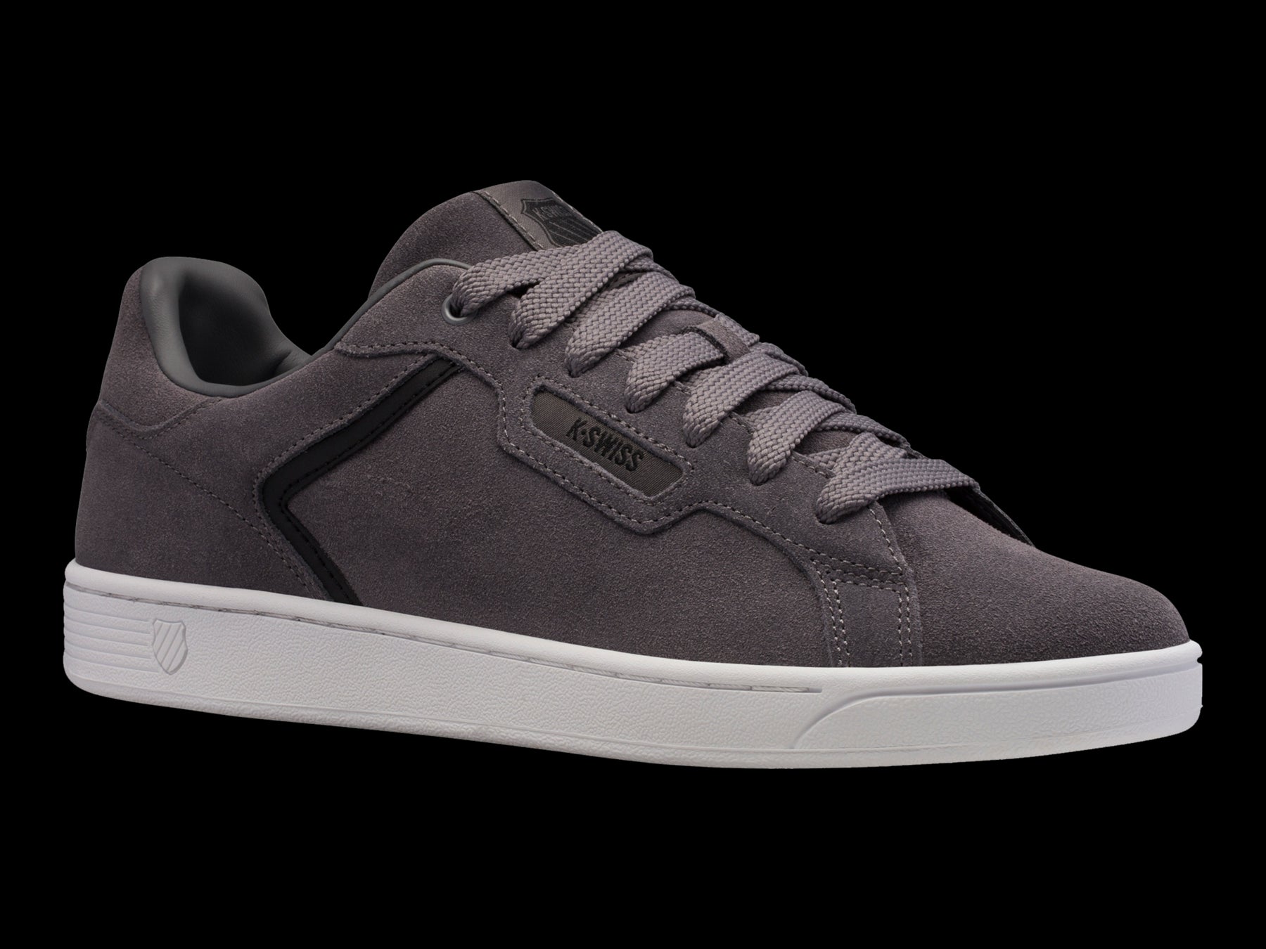 K-Swiss Mens Clean Court Leather Suede Sneakers in Charcoal/Black/White