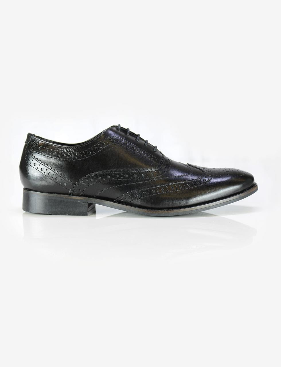 Front Men's Diego Brogues Formal Leather Lace Up Shoes in Black 7 to 12