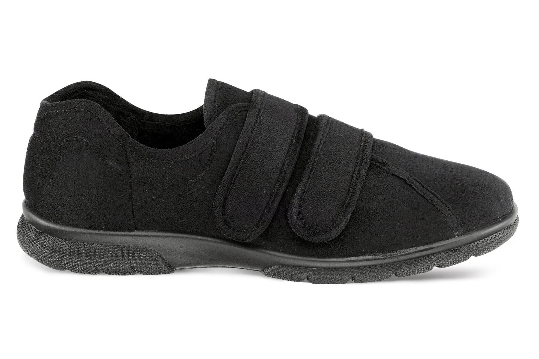 Mens Easy B Extra Wide Fit (2V) Double Touch Strap Velour Casual Shoes (Joseph) in Black