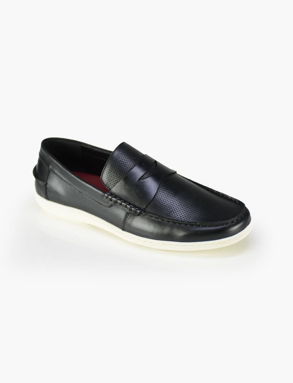 Front Men's Hamilton Casual Leather Loafer Slip On Shoes in Black