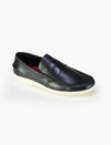 Front Men's Hamilton Casual Leather Loafer Slip On Shoes in Black