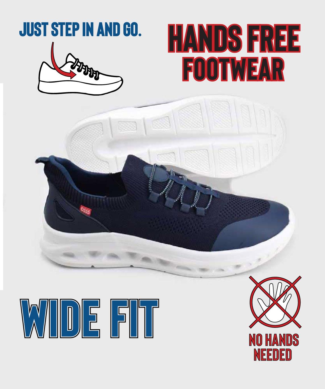 D555 Kingsize Hands Free Shoes For Men With Knitted Top & Faux Elastic Laces (ALFRETON 2) - Navy, 12-15