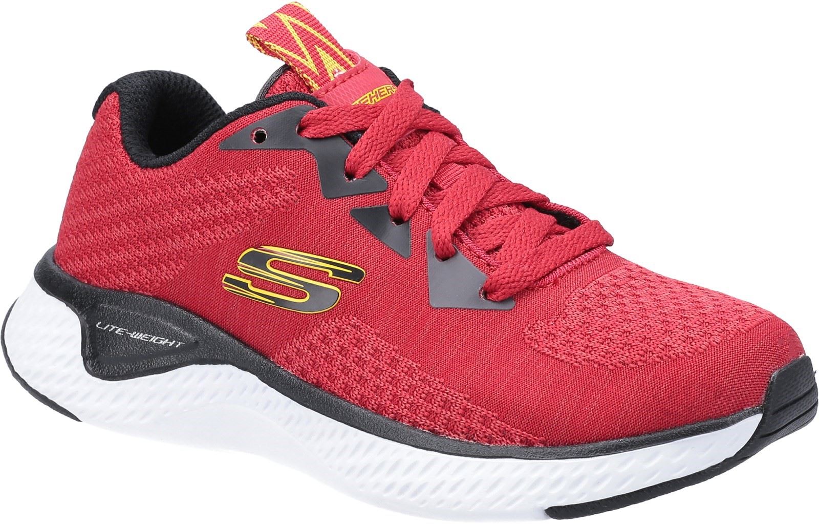 Skechers Solar Fuse Kryzik Lace Up Trainer Childrens Sports in Red/Black