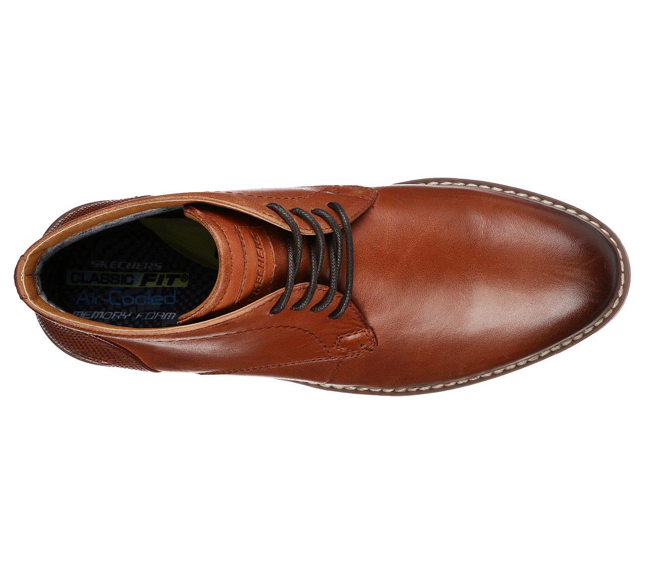 SKECHERS Men's Bregman - Calsen Lace up Dress Casual Plain Toe Mid High Chukka Boot in Cognac