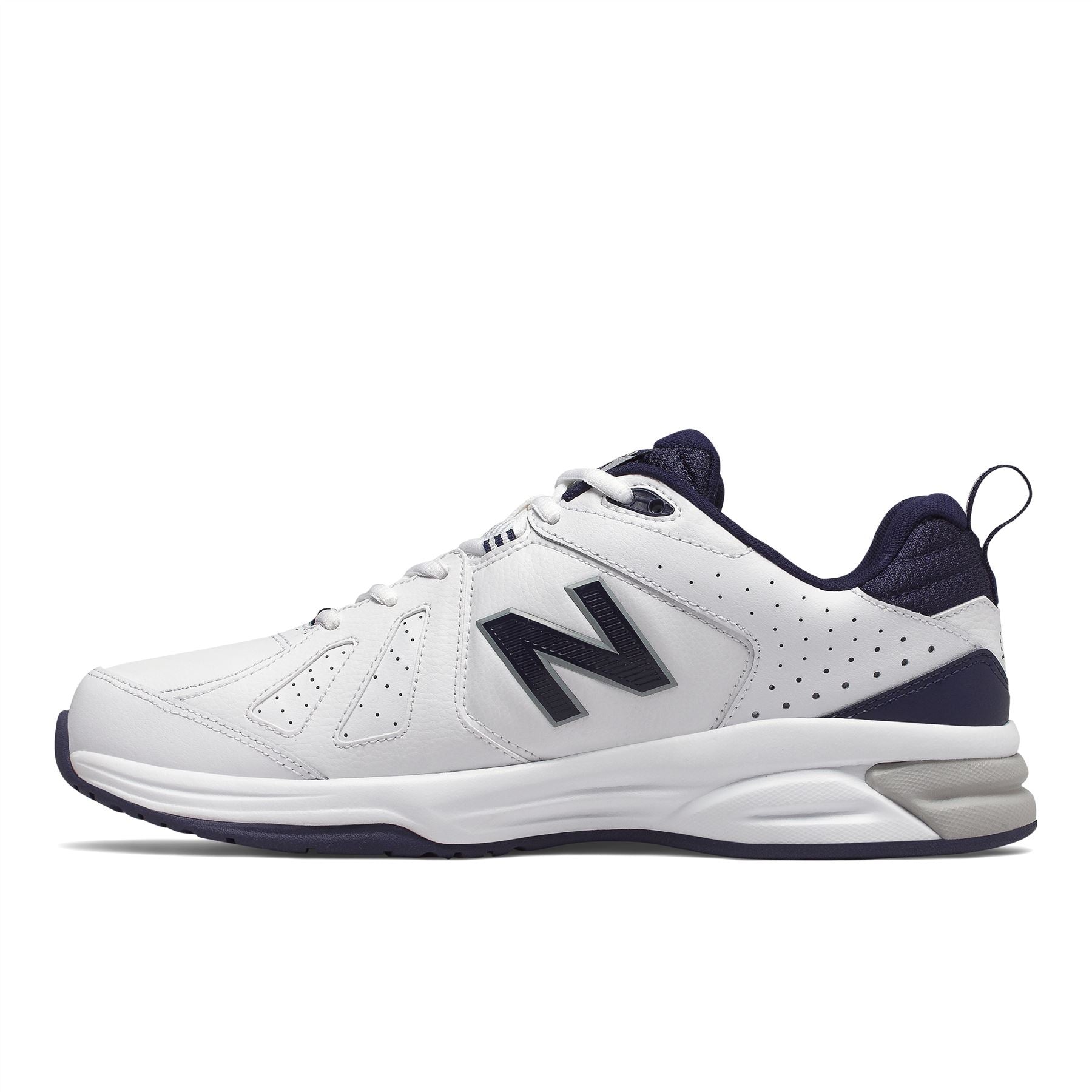 New Balance Mens Extra Wide Fit (4E) Leather Sneakers (624) in White/Navy